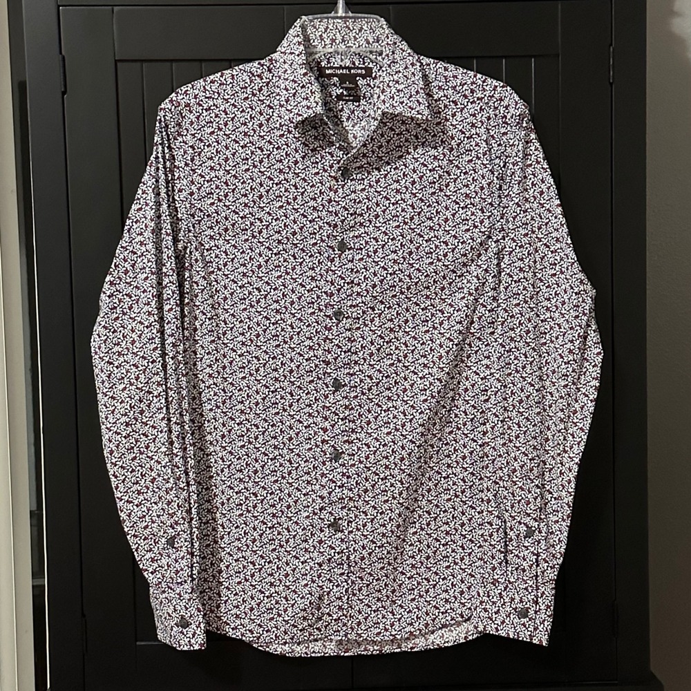 Michael Kors Floral Button Up Shirt Small Slim Fit Long Sleeve Blouse Classic